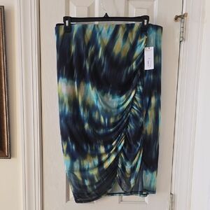 BOLD ELEMENTS BRAND WOMENS PLUS SIZE ELASTIC WAIST BLUE AND GREEN LINED SKIRT 3X